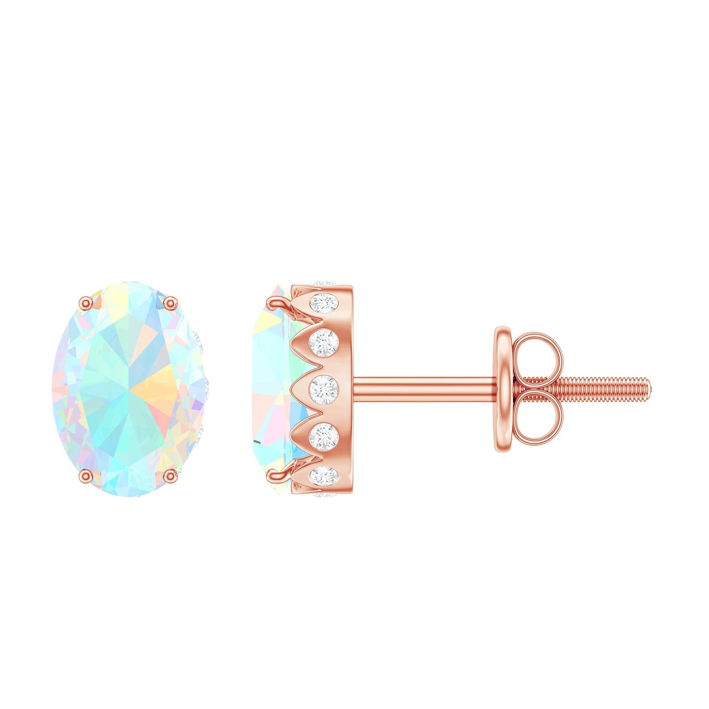 Natural 2.4 Carat Oval Ethiopian Opal Classic Stud Earrings with Diamond