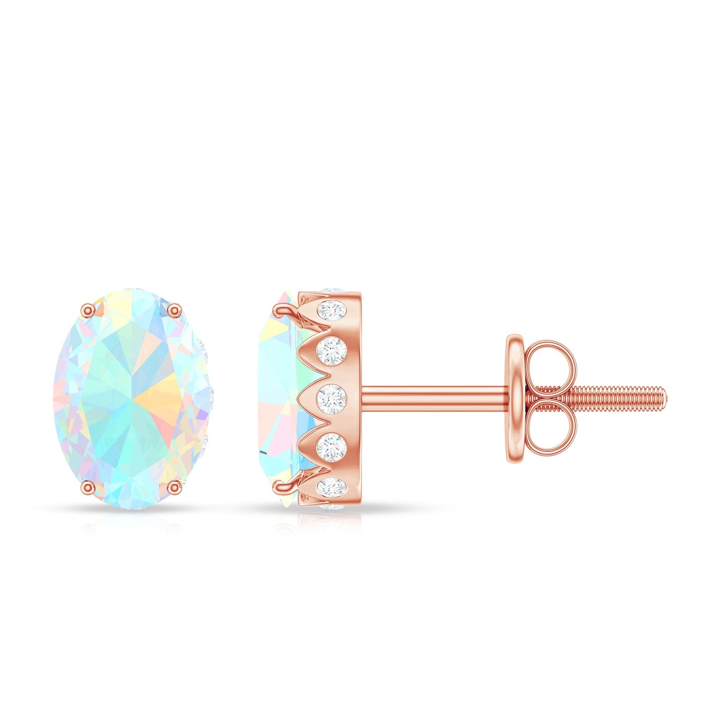 Natural 2.4 Carat Oval Ethiopian Opal Classic Stud Earrings with Diamond