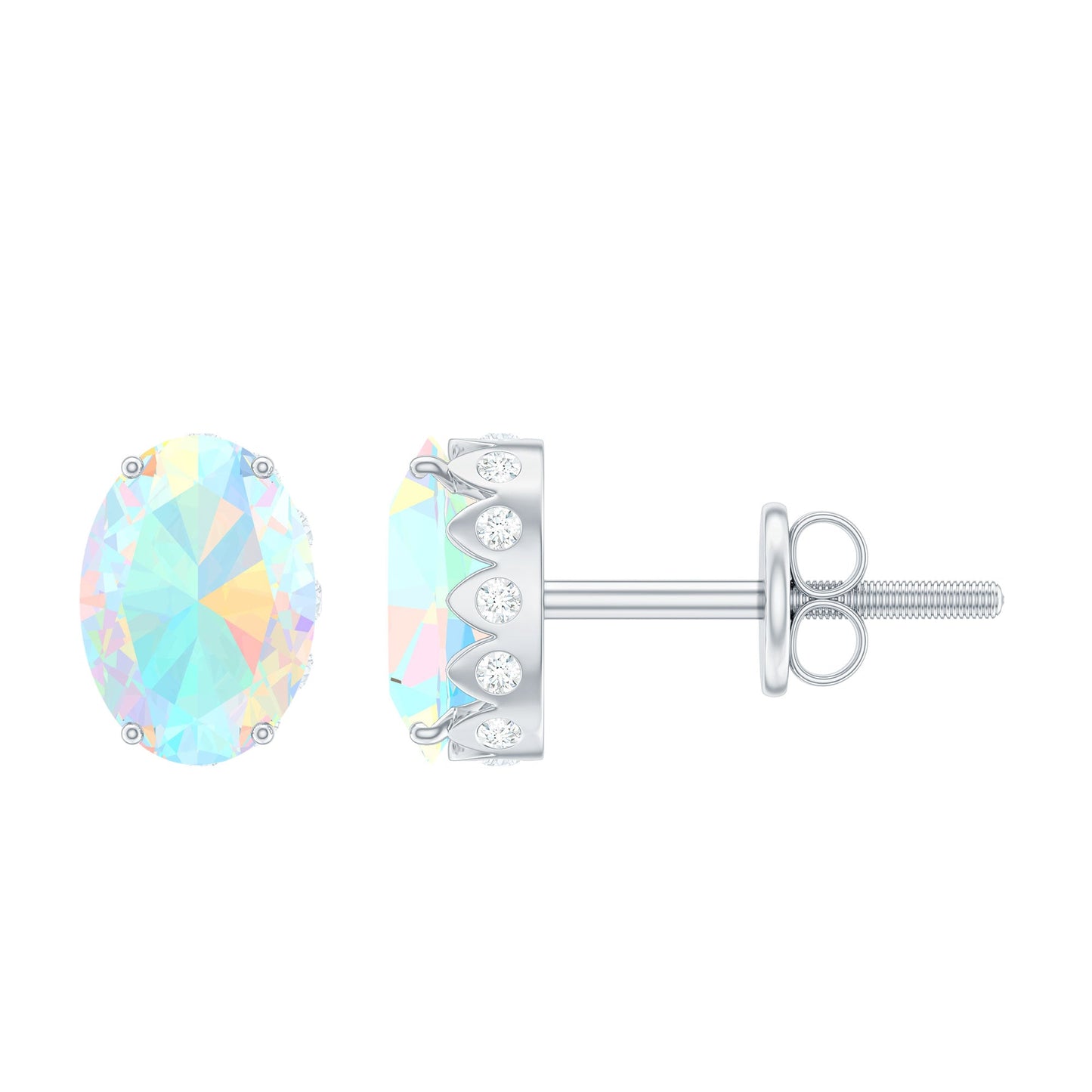 Natural 2.4 Carat Oval Ethiopian Opal Classic Stud Earrings with Diamond