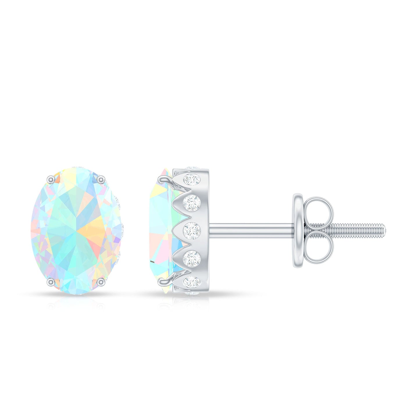 Natural 2.4 Carat Oval Ethiopian Opal Classic Stud Earrings with Diamond