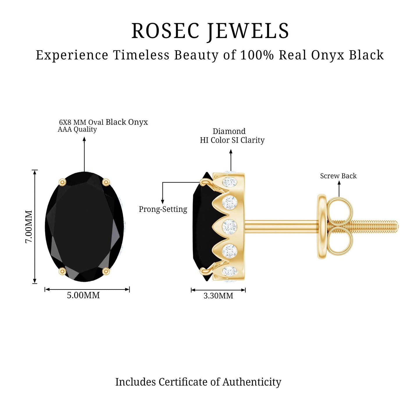 Natural 2.2 Carat Oval Black Onyx Earrings with Diamond