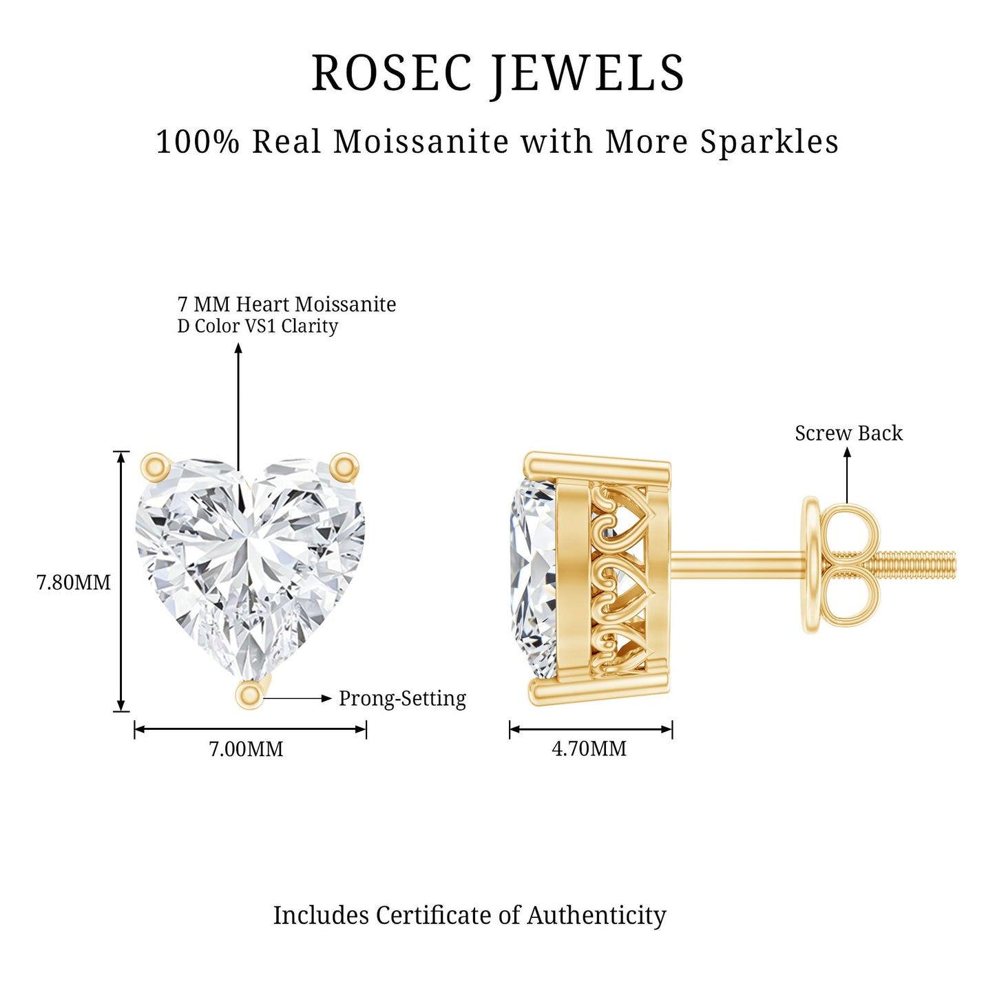 Certified 3 Carat Moissanite Heart Earrings For Women