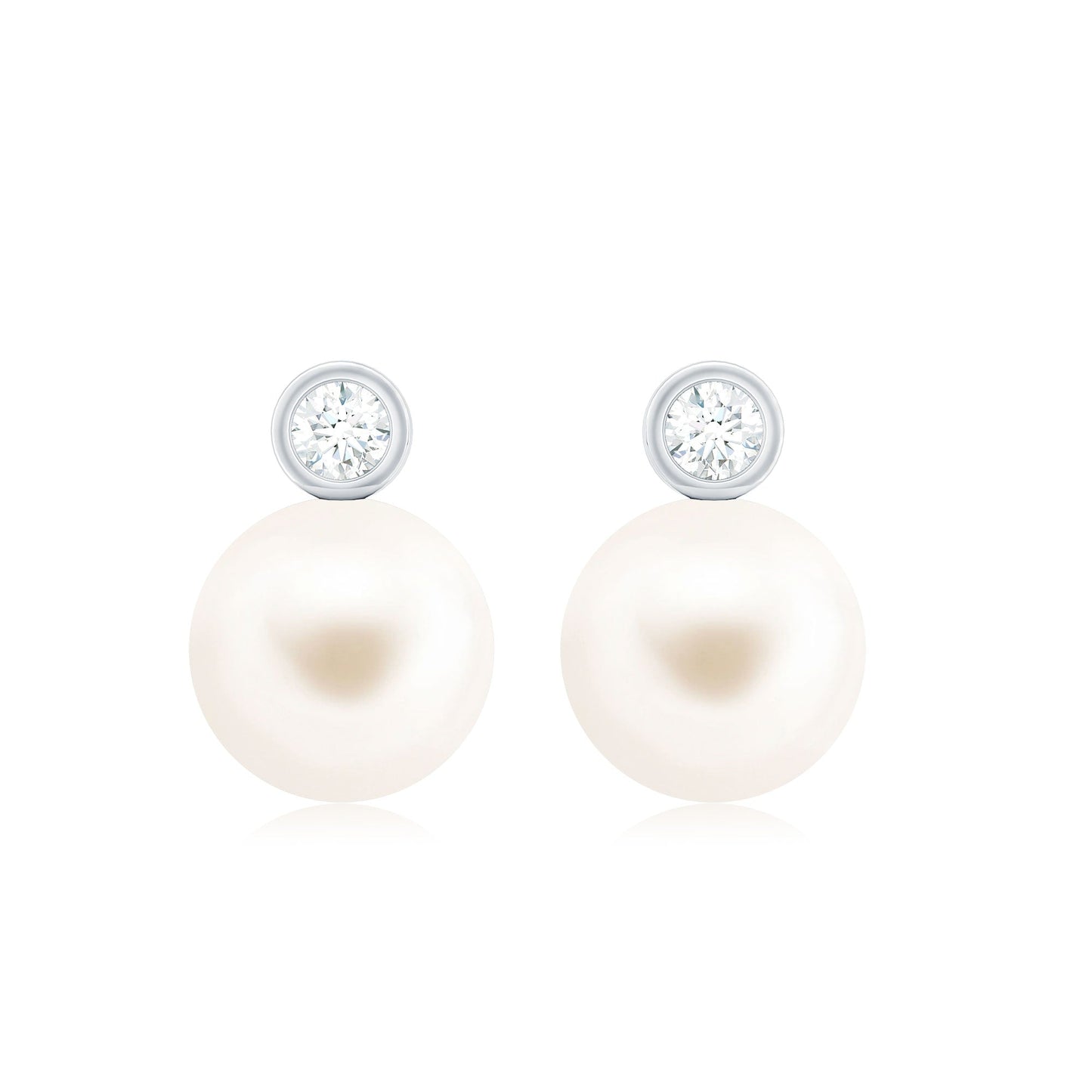 Genuine Freshwater Pearl Diamond Stud Earrings with Screw Back