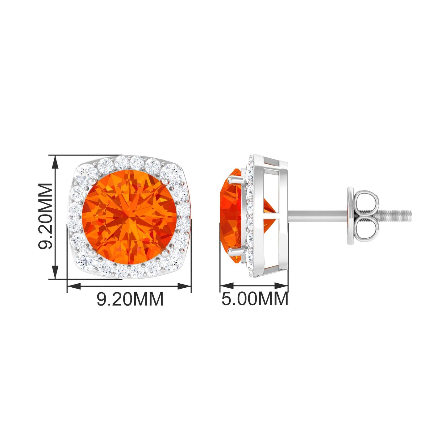Classic Lab Created Orange Sapphire and Diamond Stud Earrings