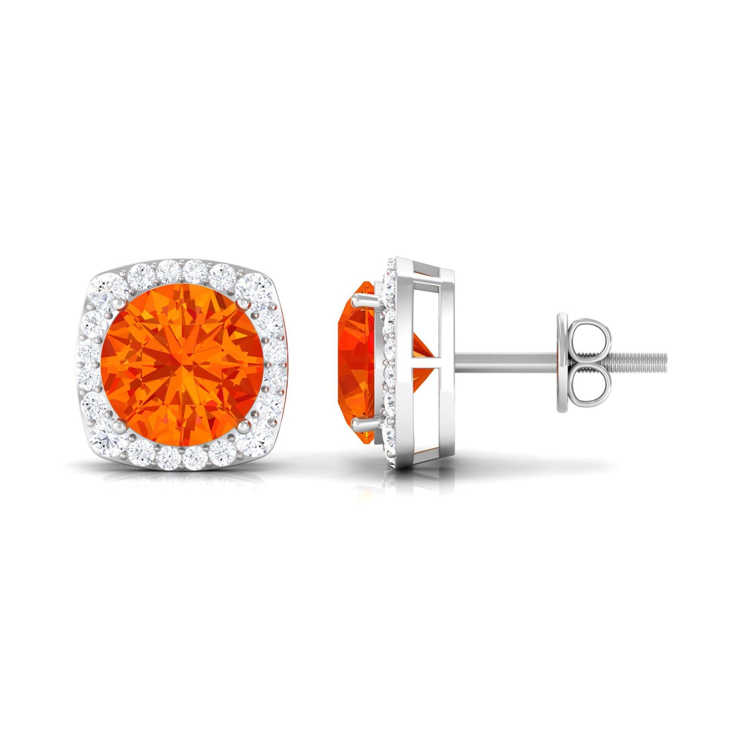 Classic Lab Created Orange Sapphire and Diamond Stud Earrings