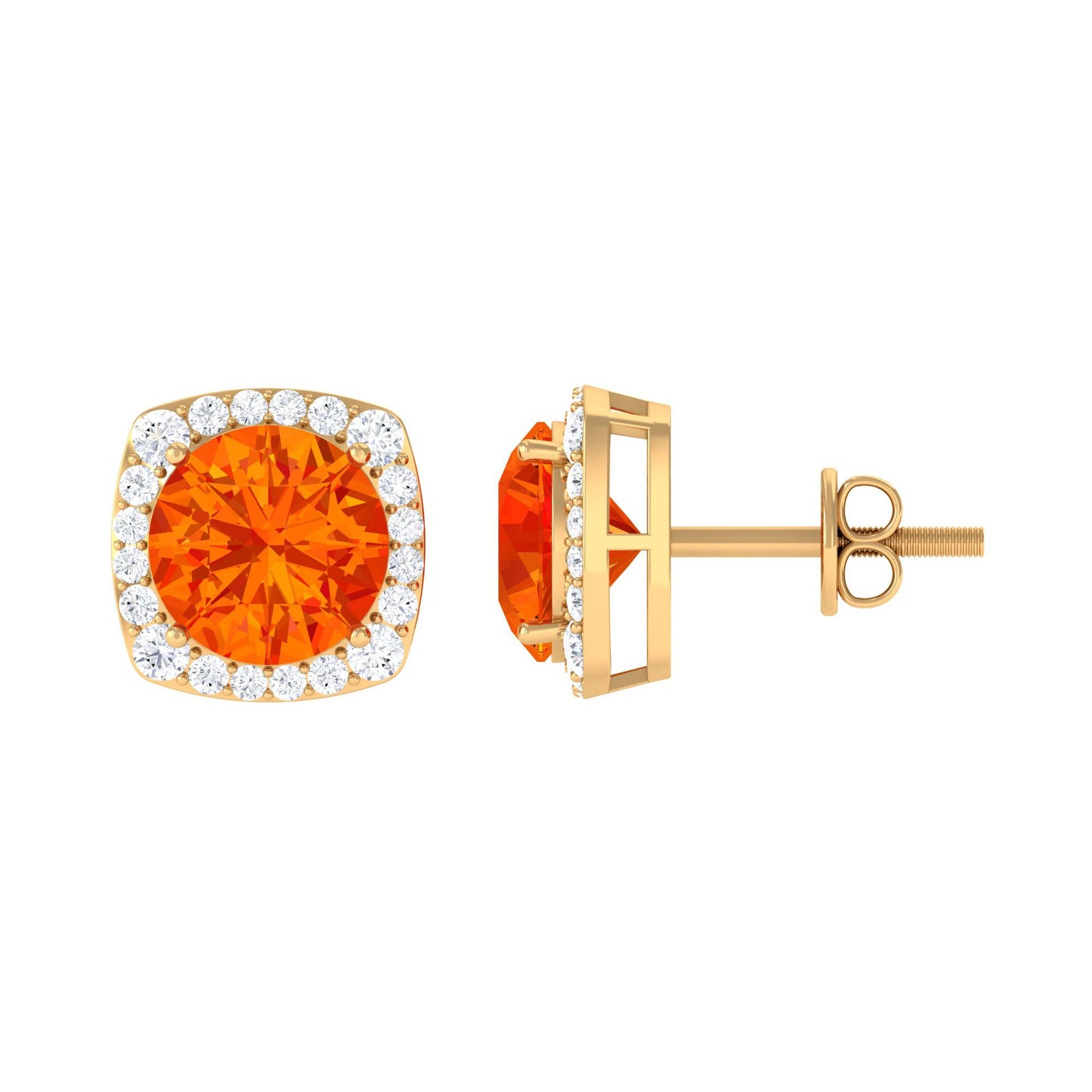 Classic Lab Created Orange Sapphire and Diamond Stud Earrings