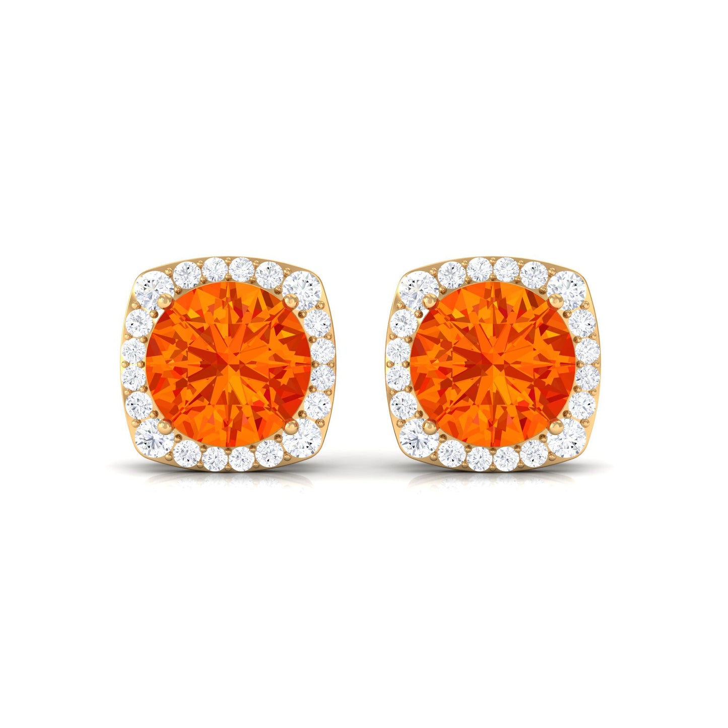 Classic Lab Created Orange Sapphire and Diamond Stud Earrings