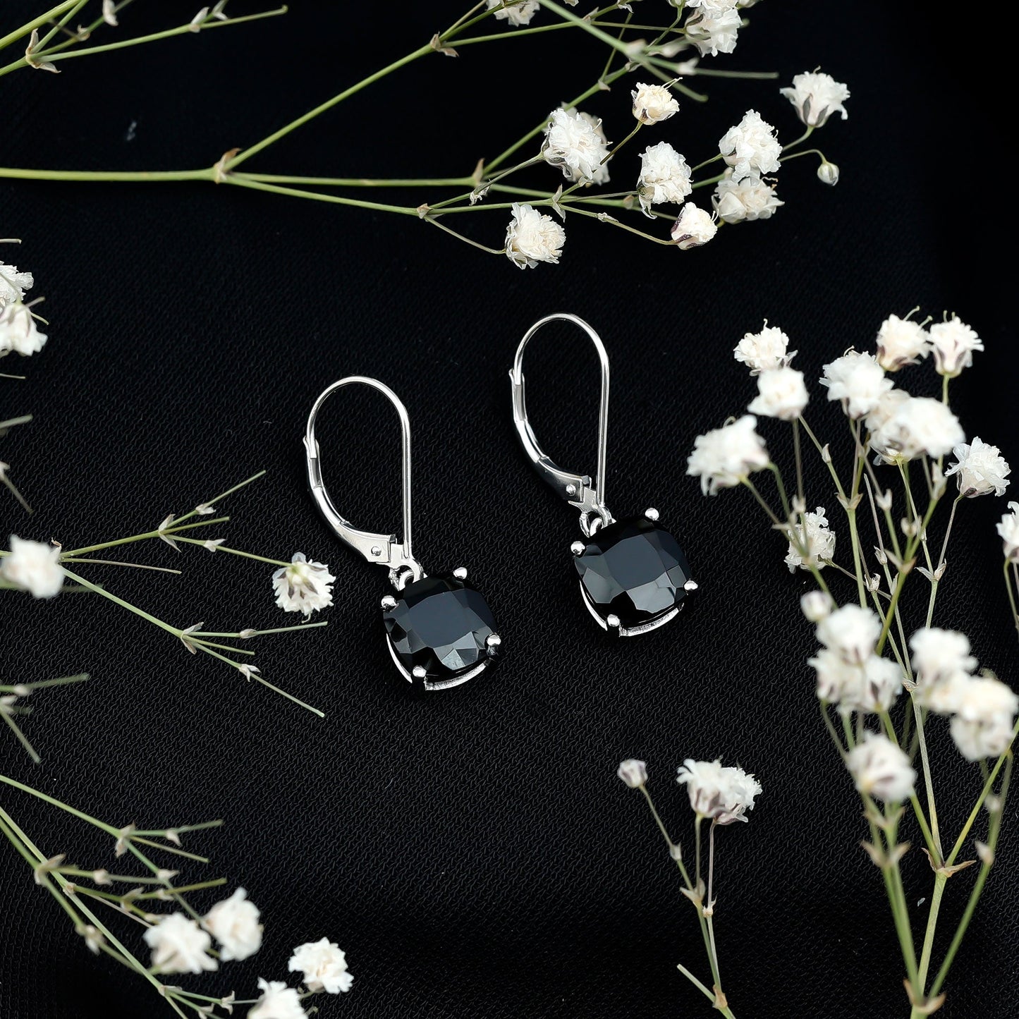 Black Onyx Solitaire Drop Lever Back Earrings