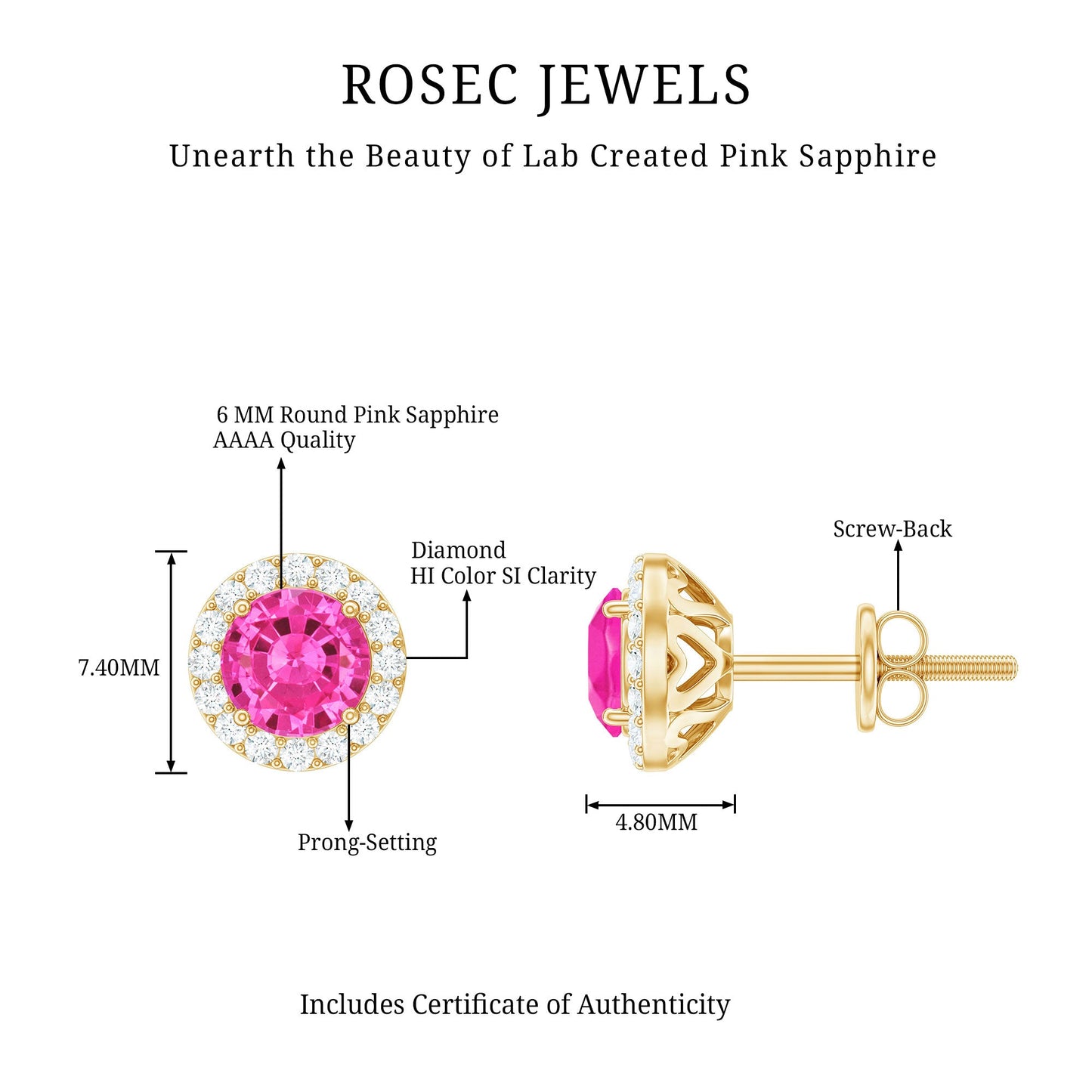 Lab Created Pink Sapphire and Diamond Halo Stud Earrings