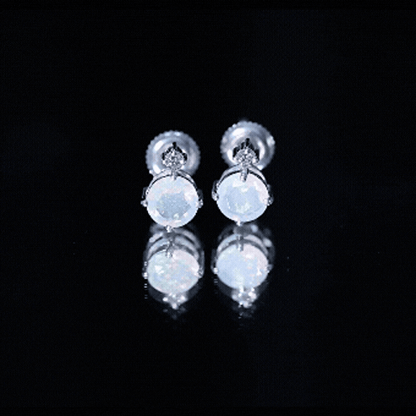 Ethiopian Opal Diamond Solitaire Stud Earrings
