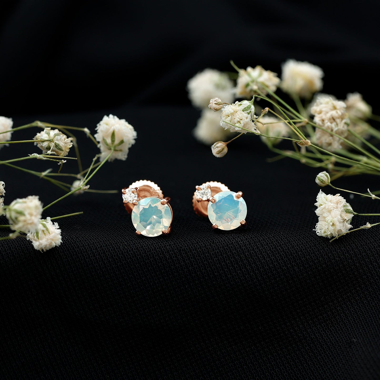 Ethiopian Opal Diamond Solitaire Stud Earrings