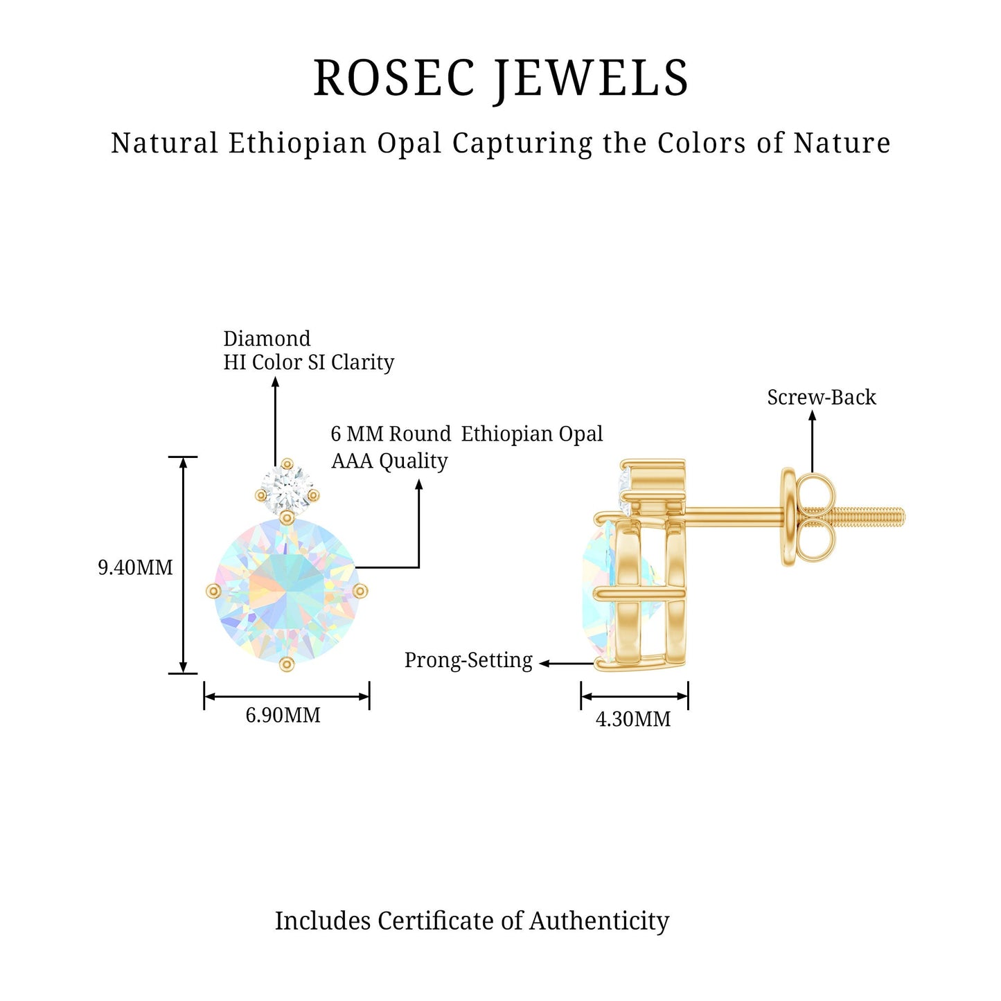 Ethiopian Opal Diamond Solitaire Stud Earrings