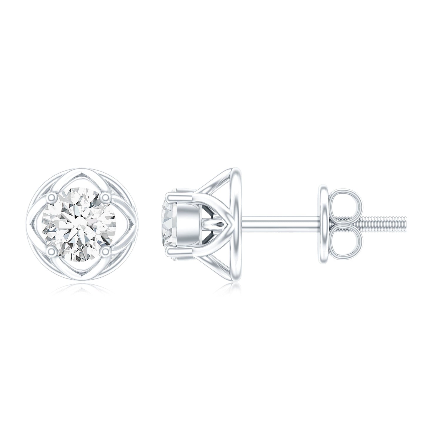 Round Diamond Solitaire Stud Earrings with Screw Back