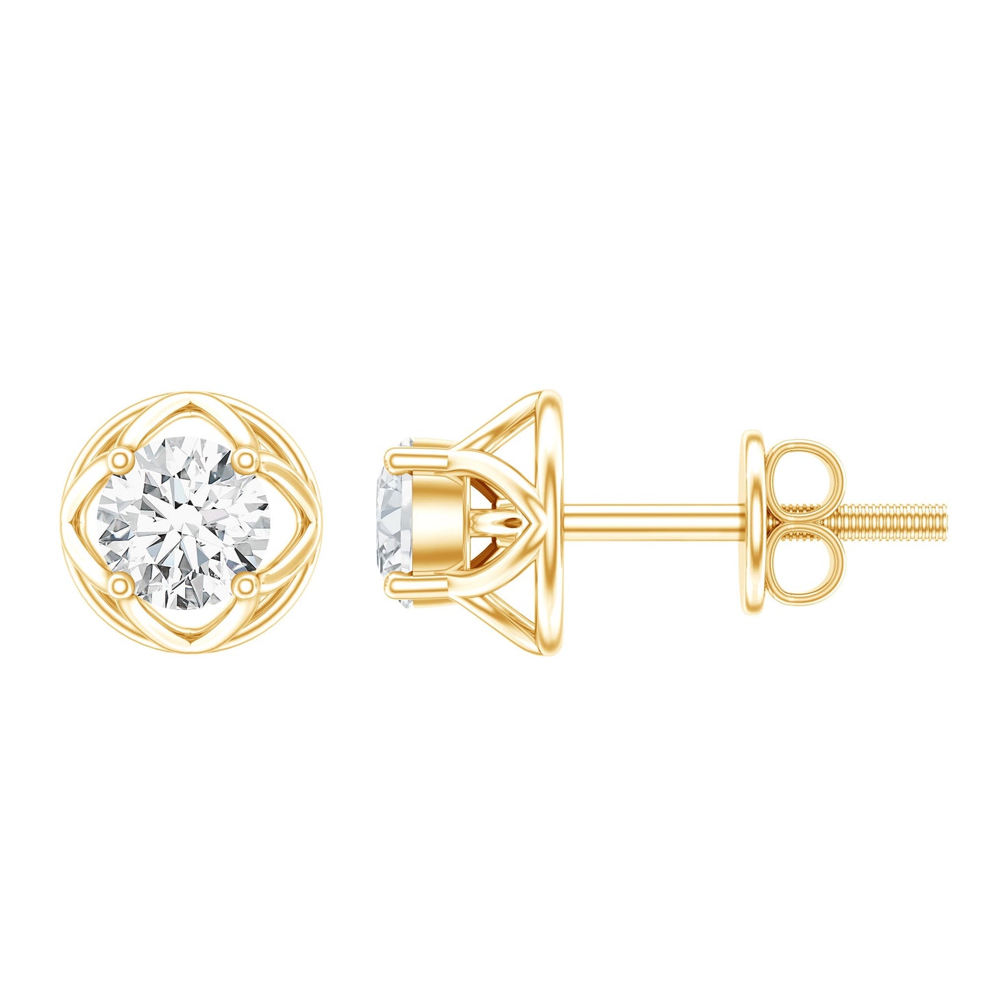 Round Diamond Solitaire Stud Earrings with Screw Back