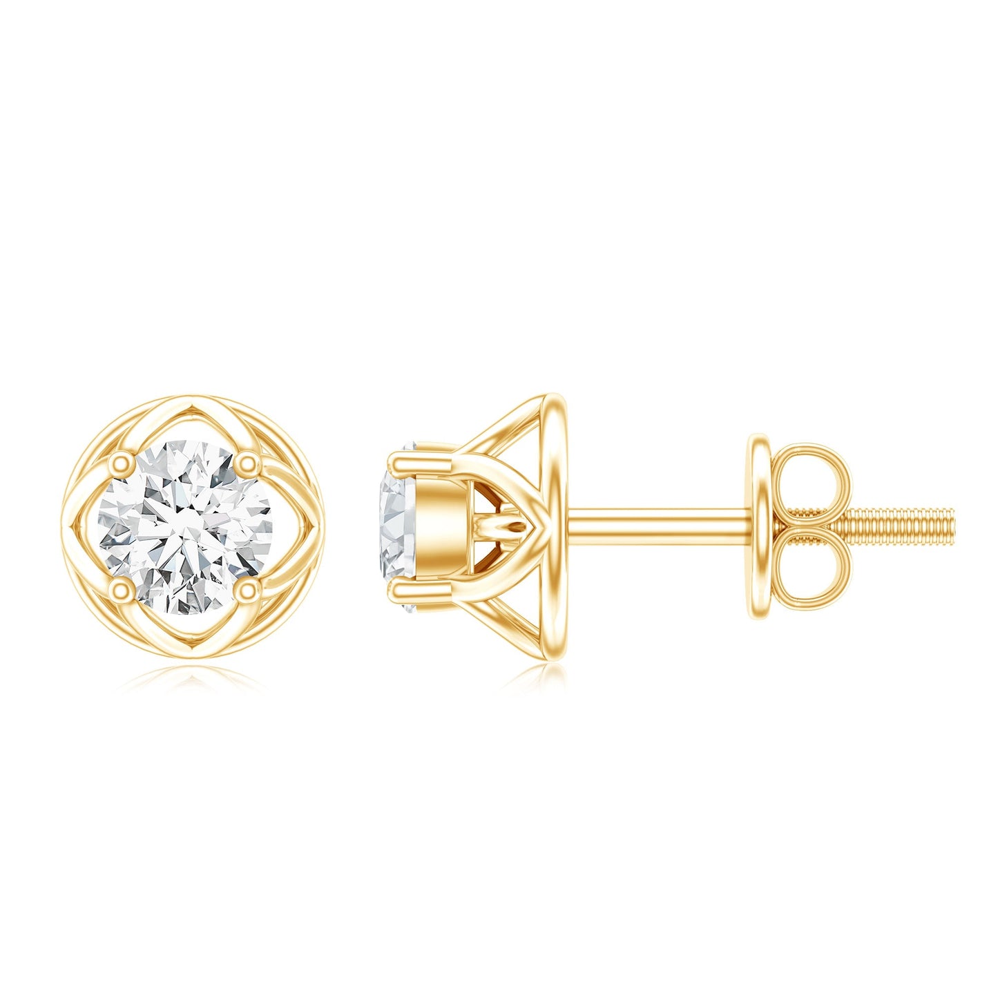 Round Diamond Solitaire Stud Earrings with Screw Back