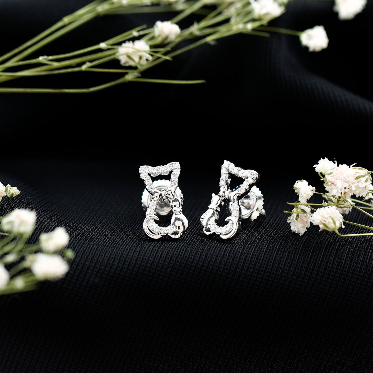 Certified Diamond Cat Stud Earrings