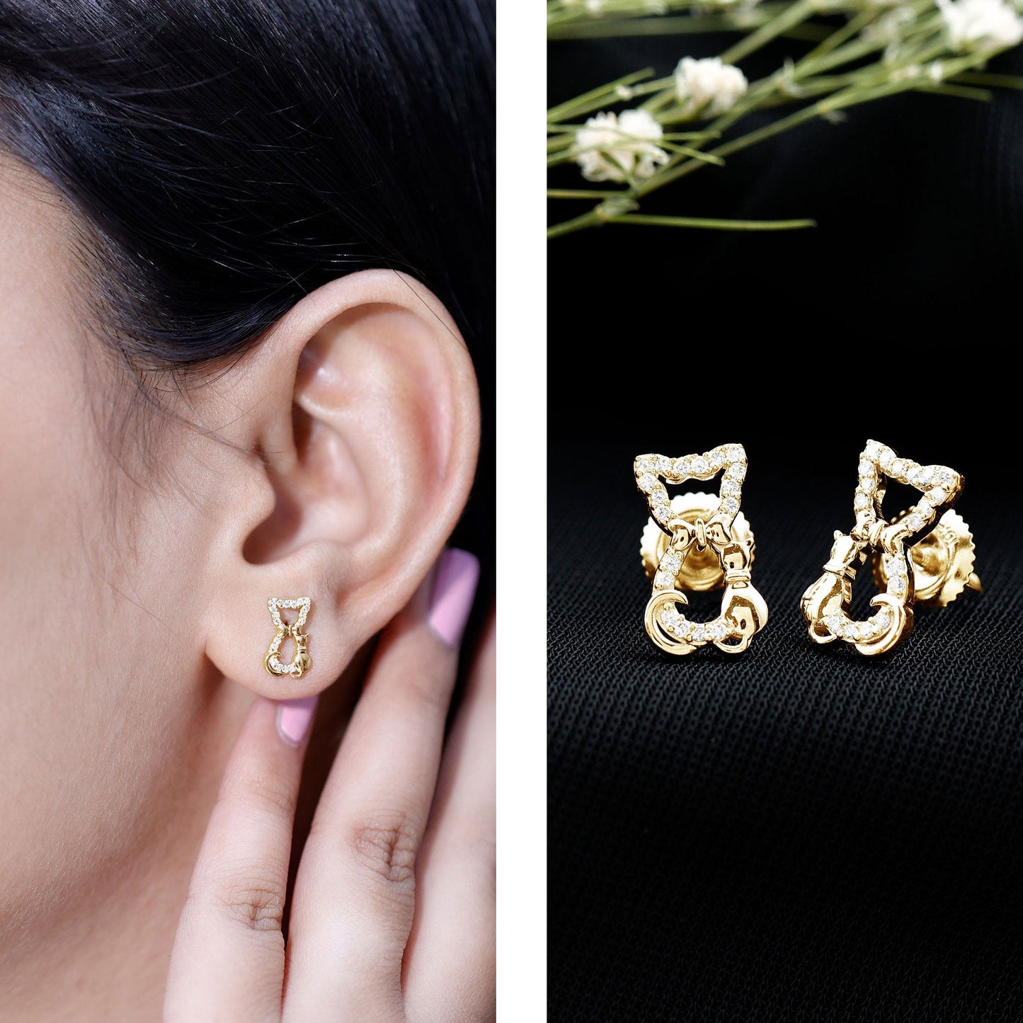 Certified Diamond Cat Stud Earrings