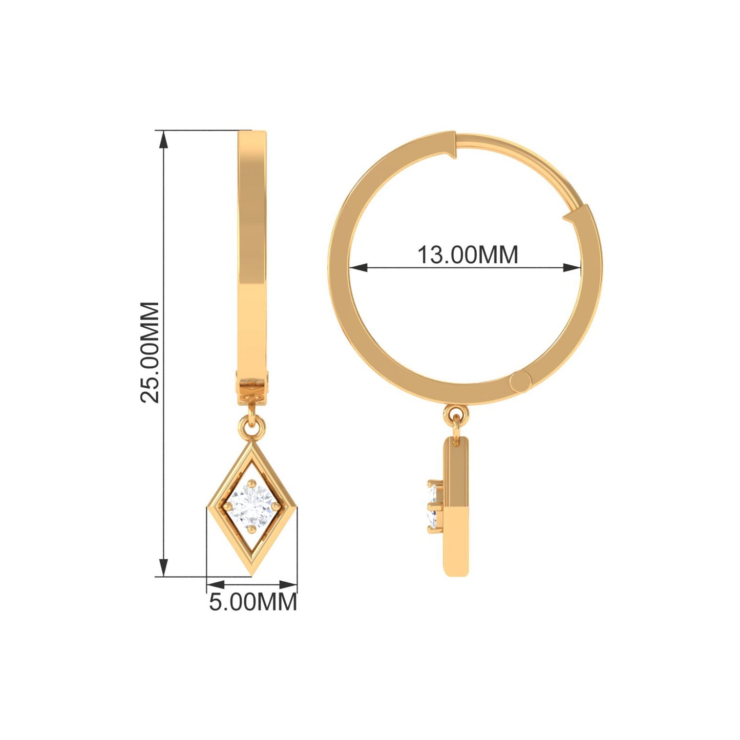 Minimal Diamond Drop Hoop Earrings with Certificate