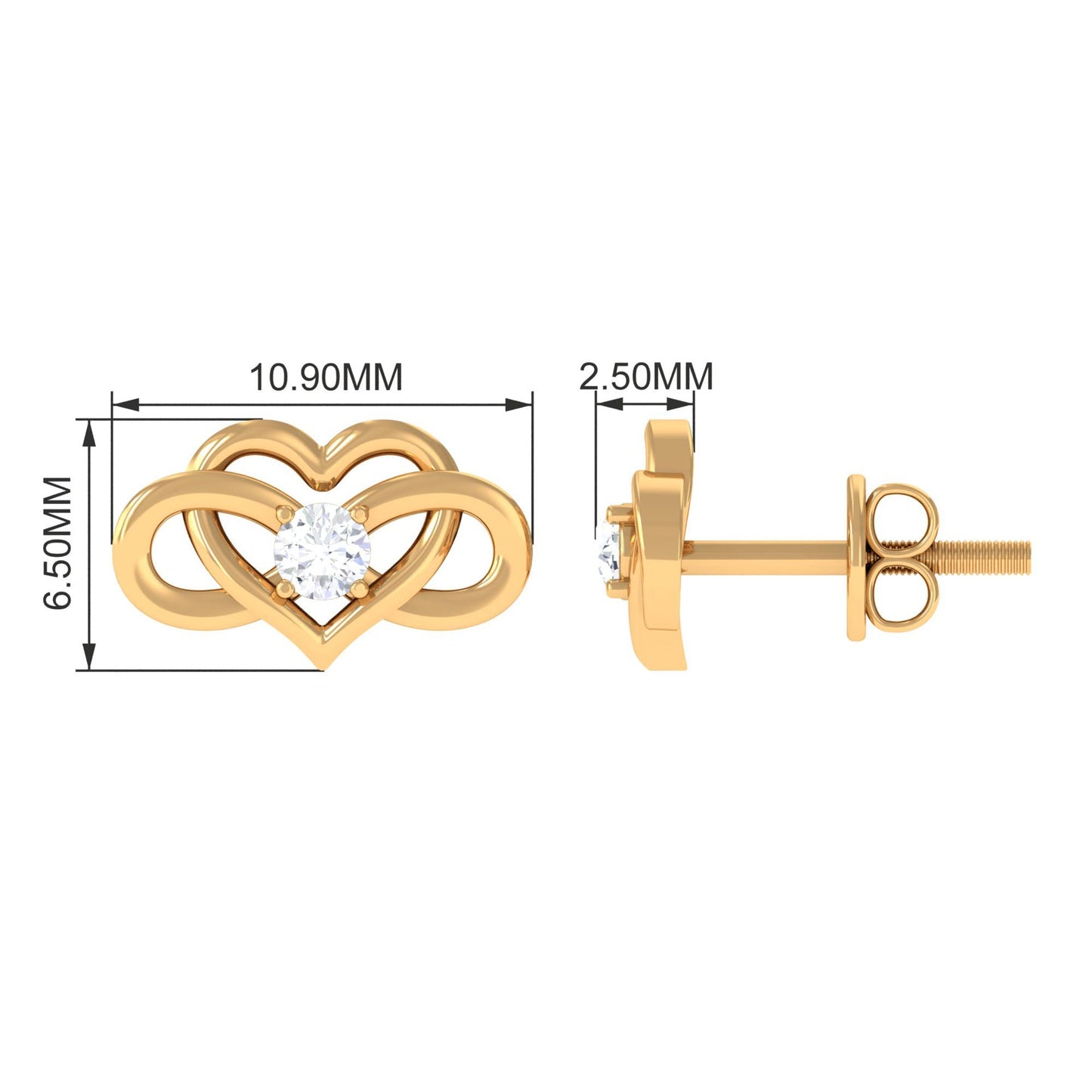 Natural Diamond Infinity Heart Earrings with Screw Back