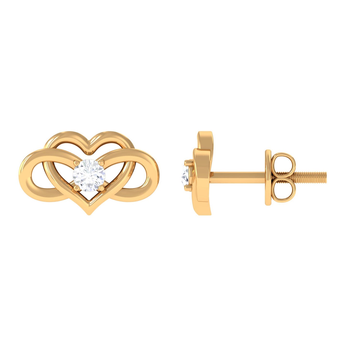 Natural Diamond Infinity Heart Earrings with Screw Back