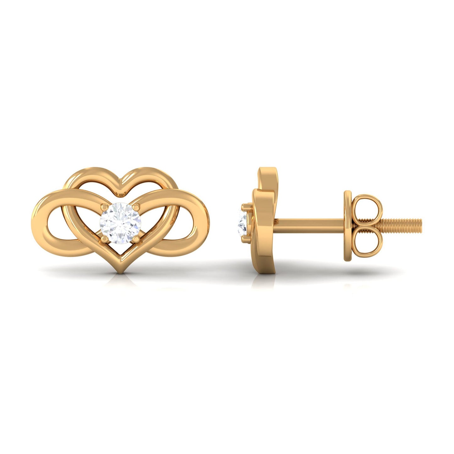Natural Diamond Infinity Heart Earrings with Screw Back