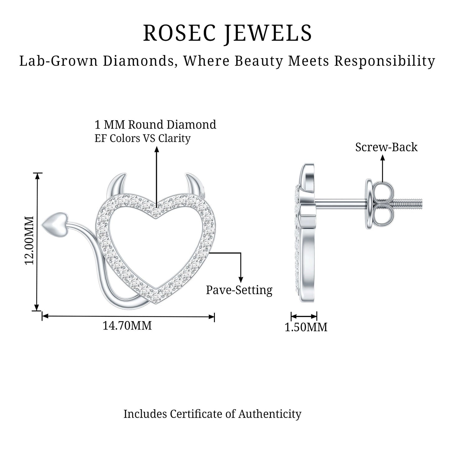Round Diamond Devil Heart Earrings