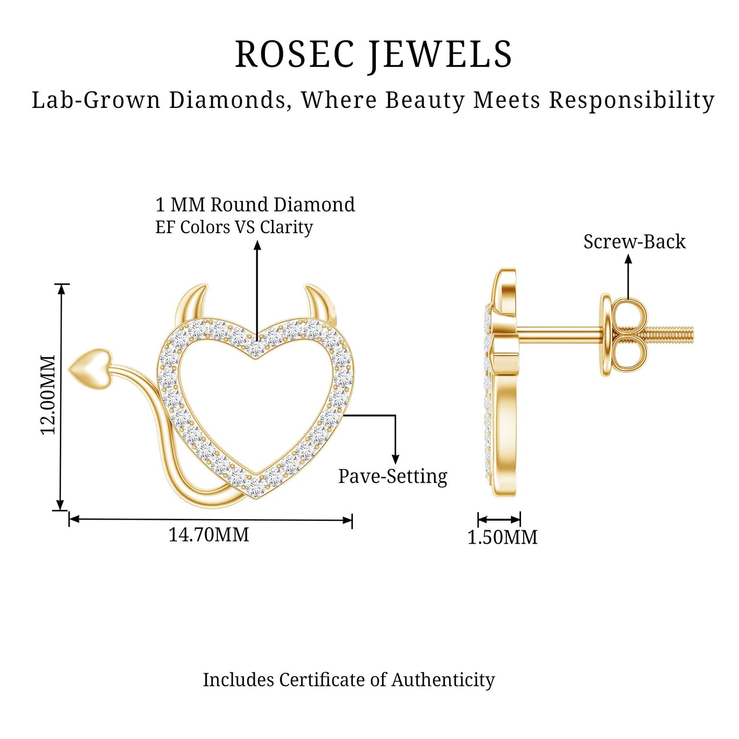 Round Diamond Devil Heart Earrings