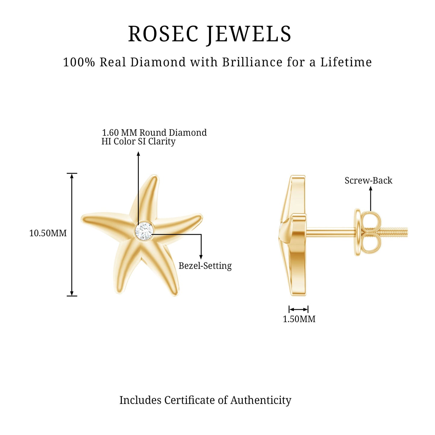Diamond Starfish Stud Earrings for Women