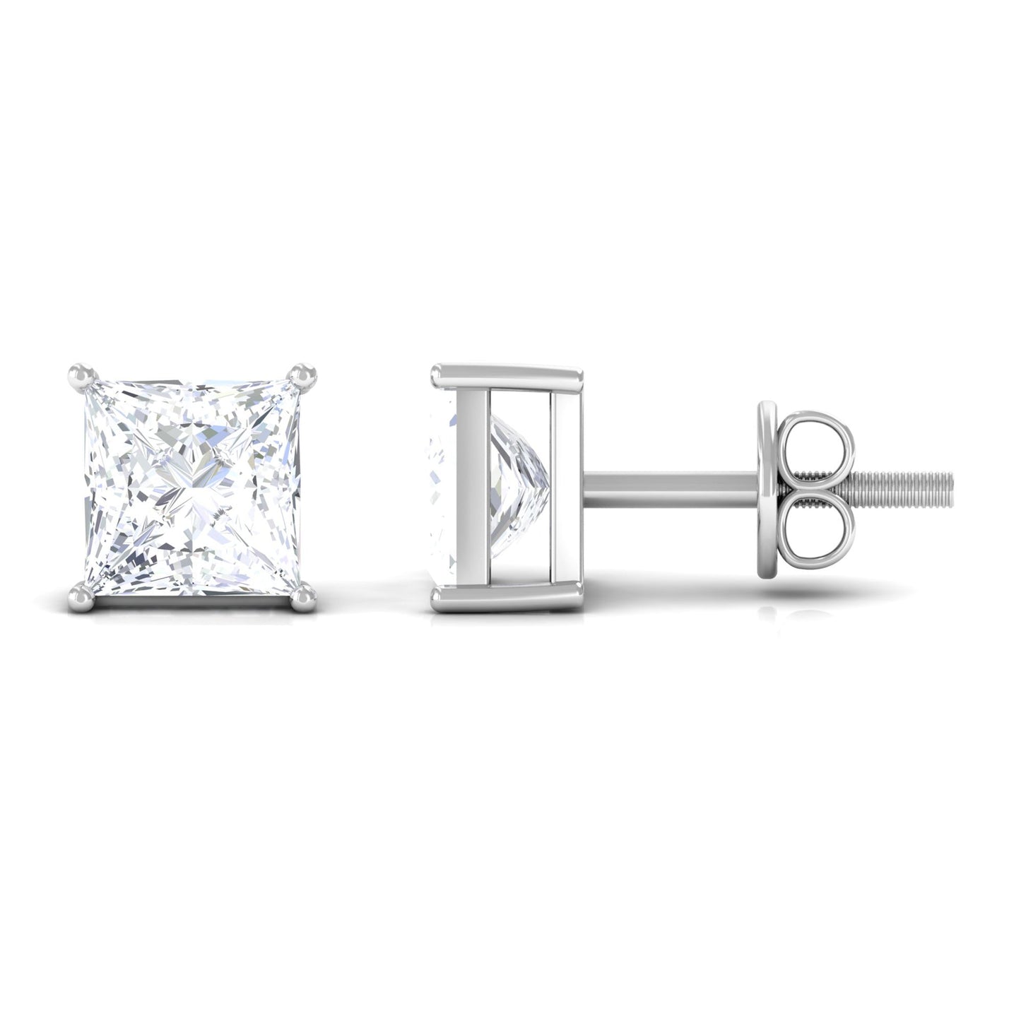 Natural Princess Cut Diamond Stud Earrings with Certificate