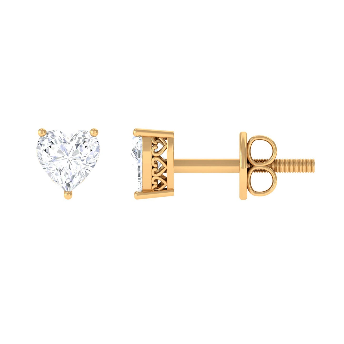 Certified Real Diamond Heart Shaped Earrings with Screw Back