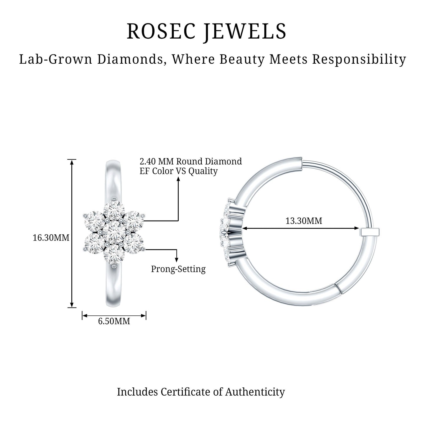 Diamond Flower Hoop Earrings For Her