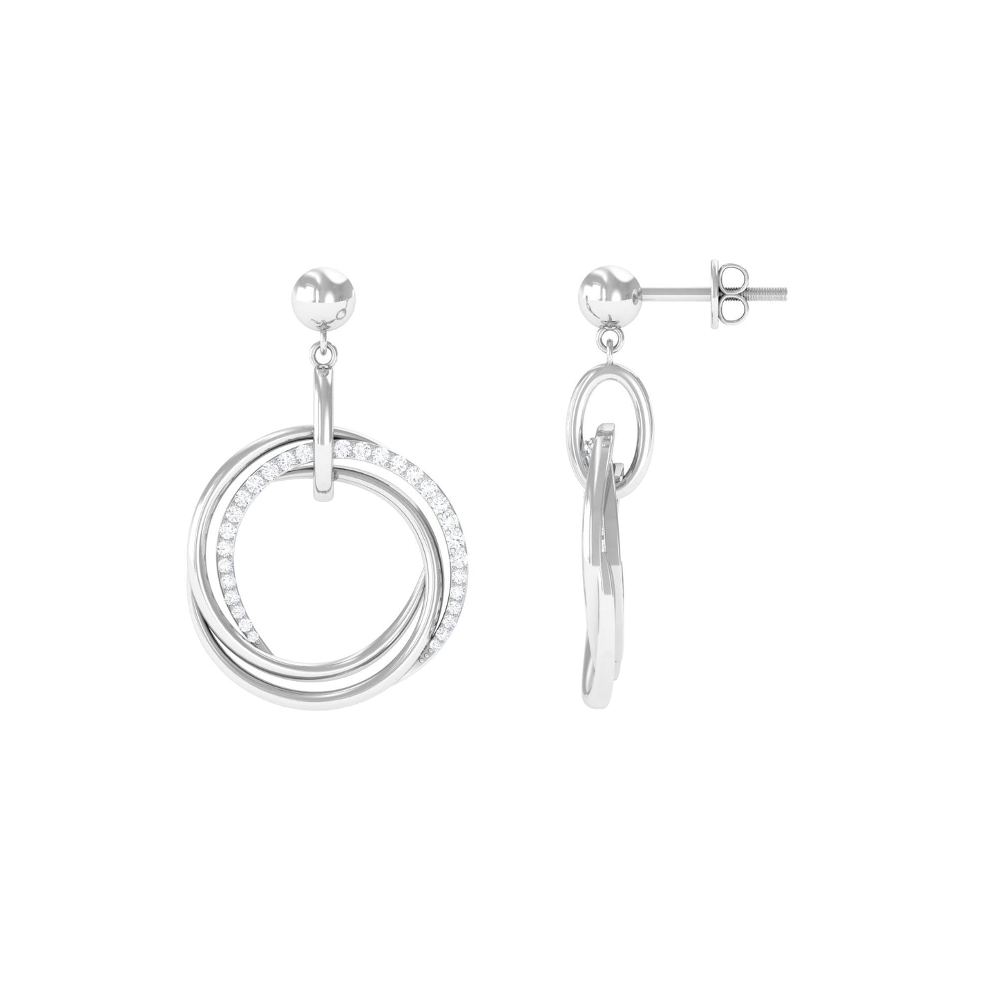 Round Cut Diamond Drop Earring with Screw Back Closure