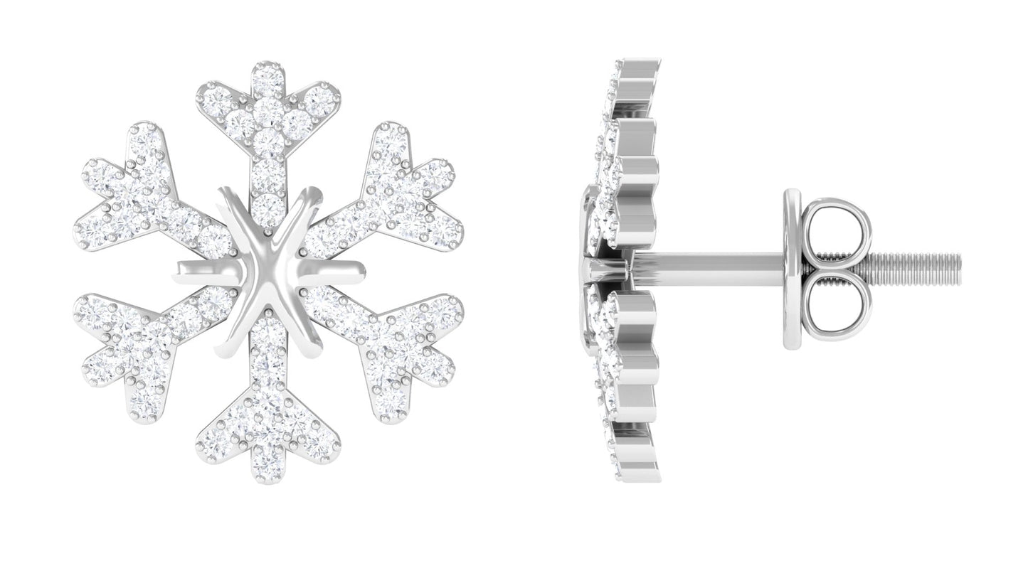 Natural Diamond Snowflake Earrings with Screw Back