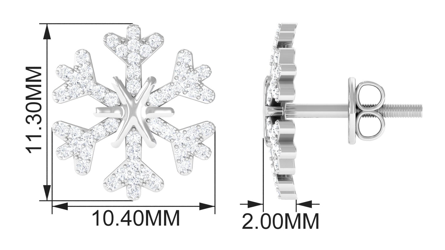 Natural Diamond Snowflake Earrings with Screw Back