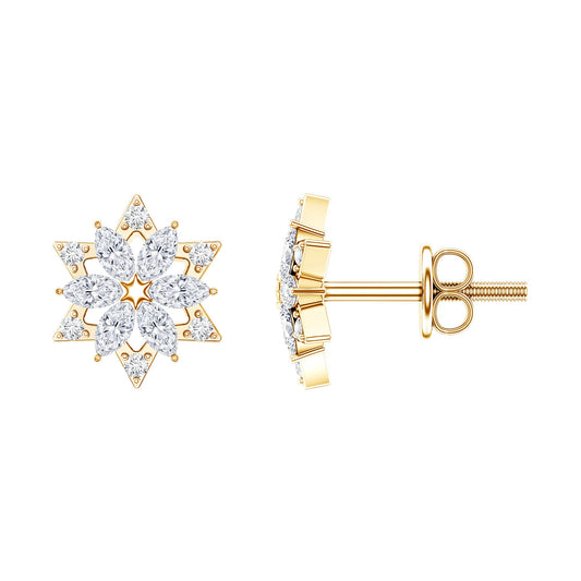 Round Diamond Flower Stud Earrings With Screw Back