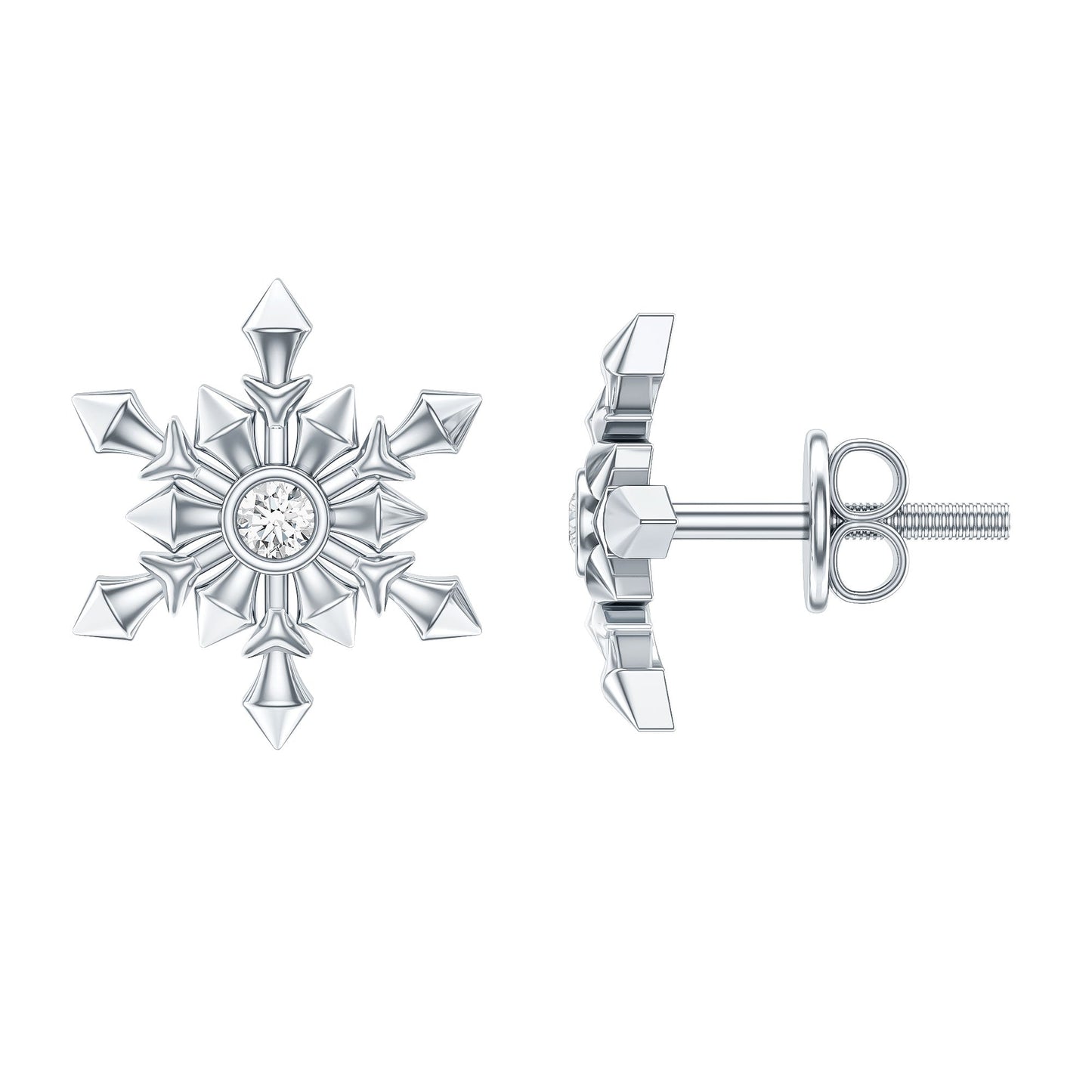 Bezel Set Diamond Snowflake Stud Earrings