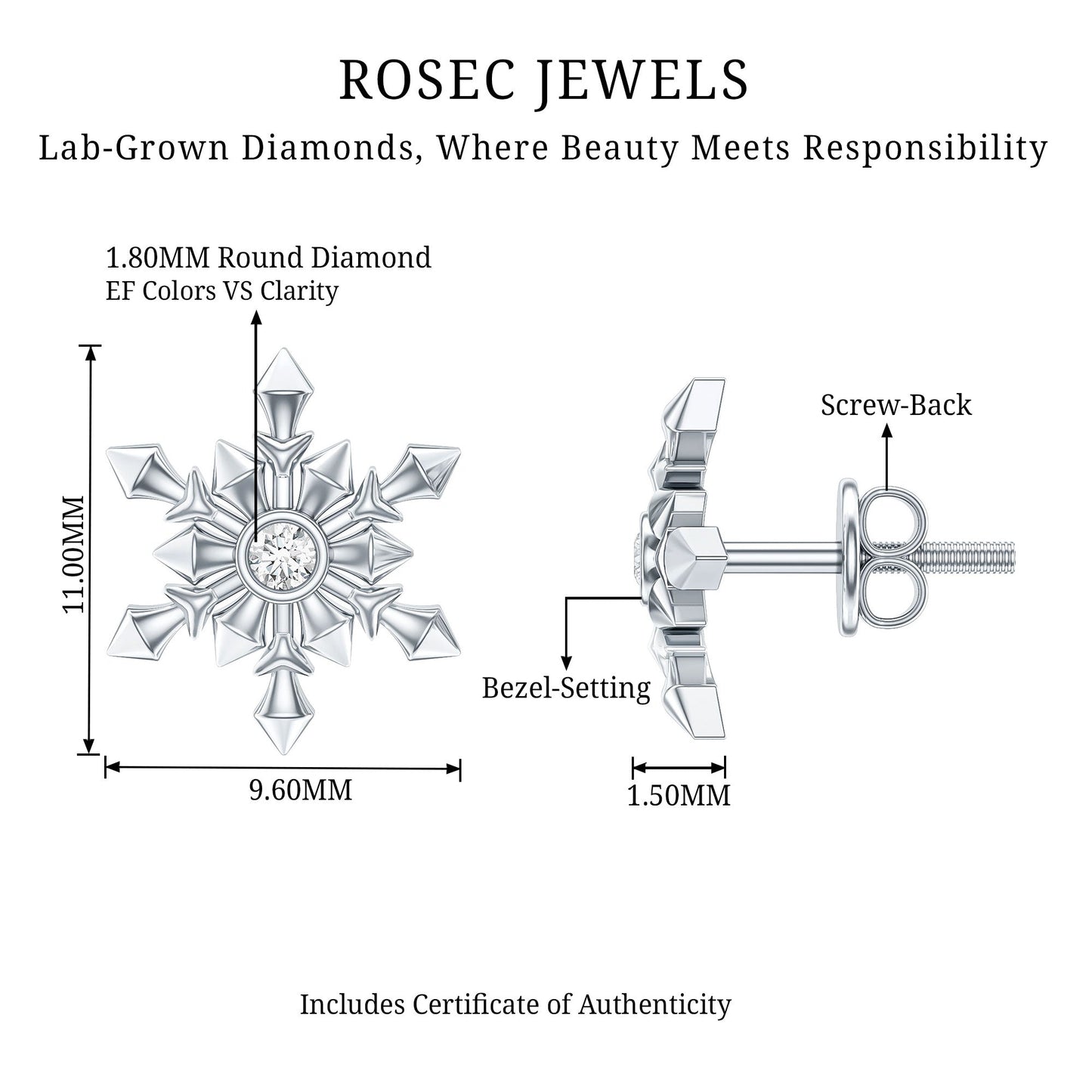 Bezel Set Diamond Snowflake Stud Earrings