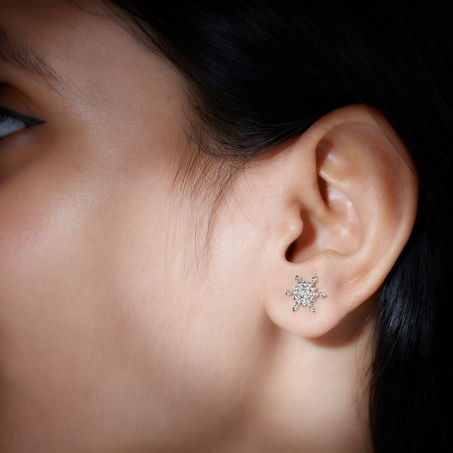 Bezel Set Diamond Snowflake Stud Earrings