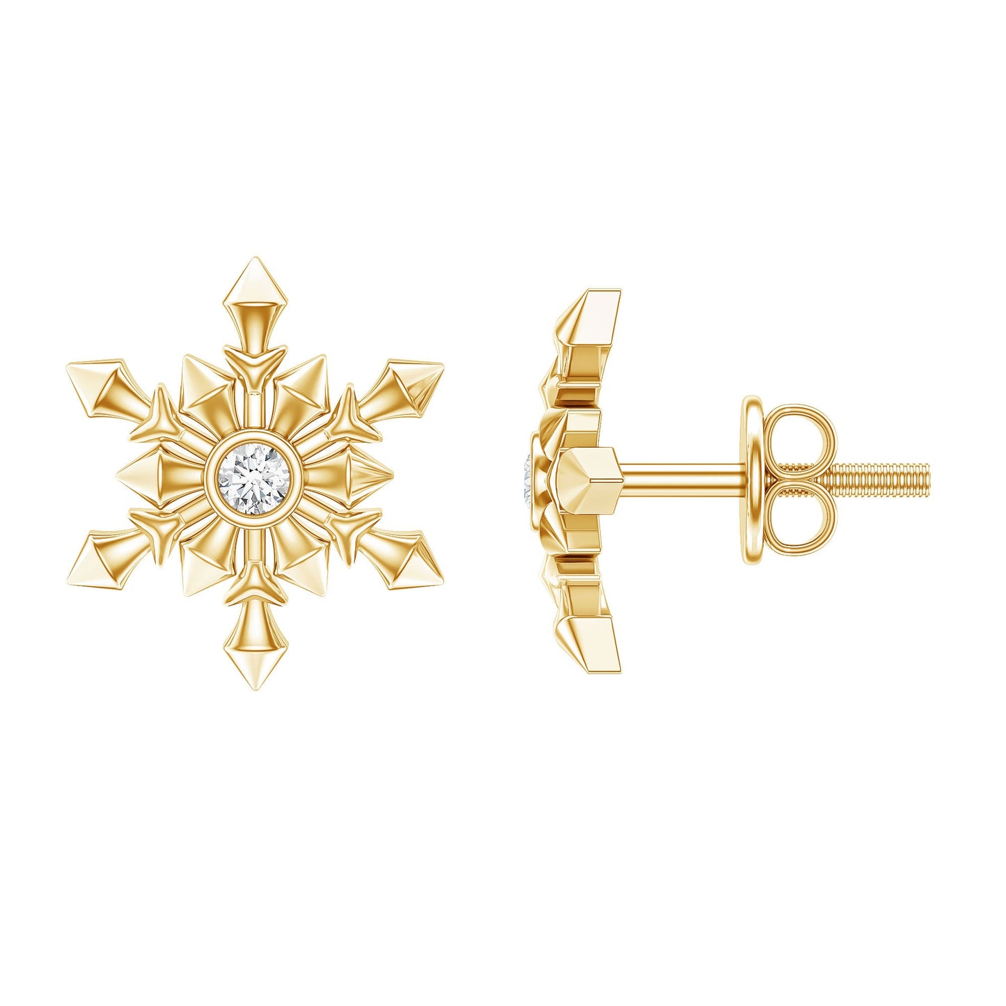 Bezel Set Diamond Snowflake Stud Earrings