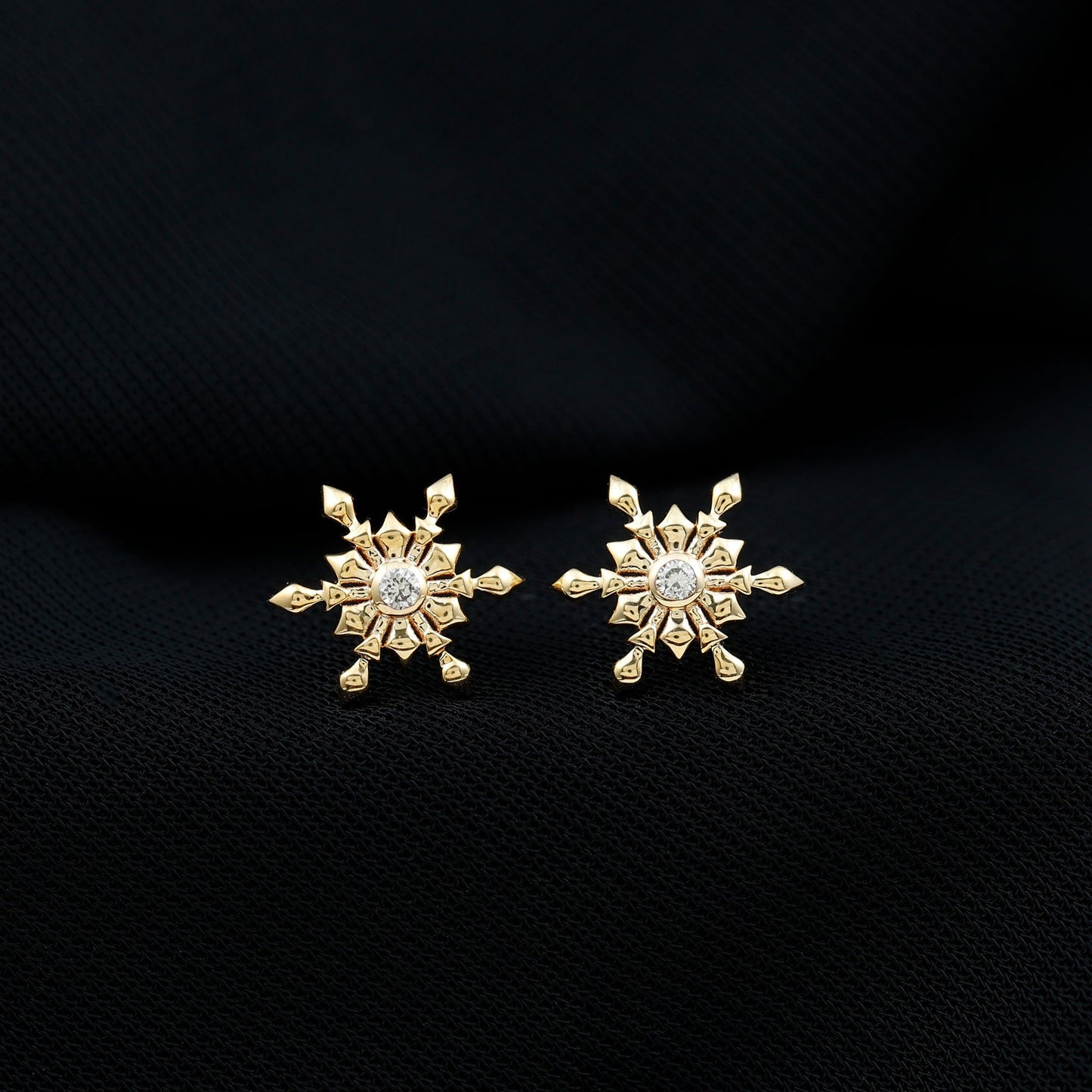 Bezel Set Diamond Snowflake Stud Earrings
