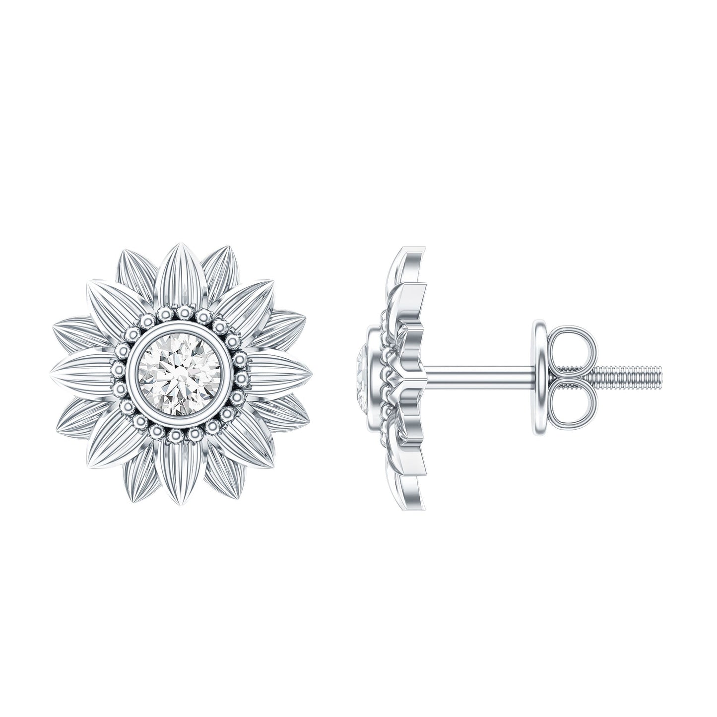 Diamond Sunflower Stud Earrings For Her