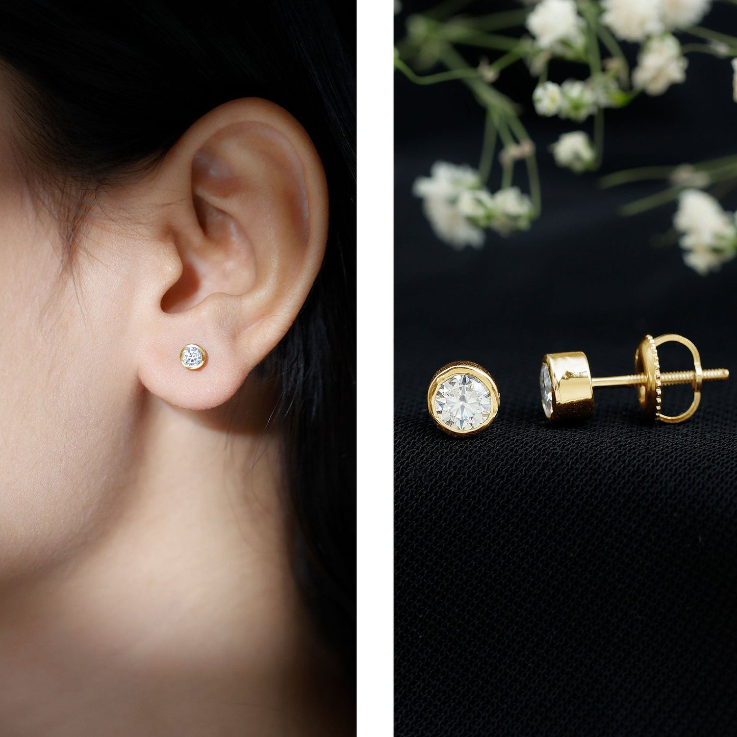 Minimalistic Bezel Set Diamond Stud Earrings