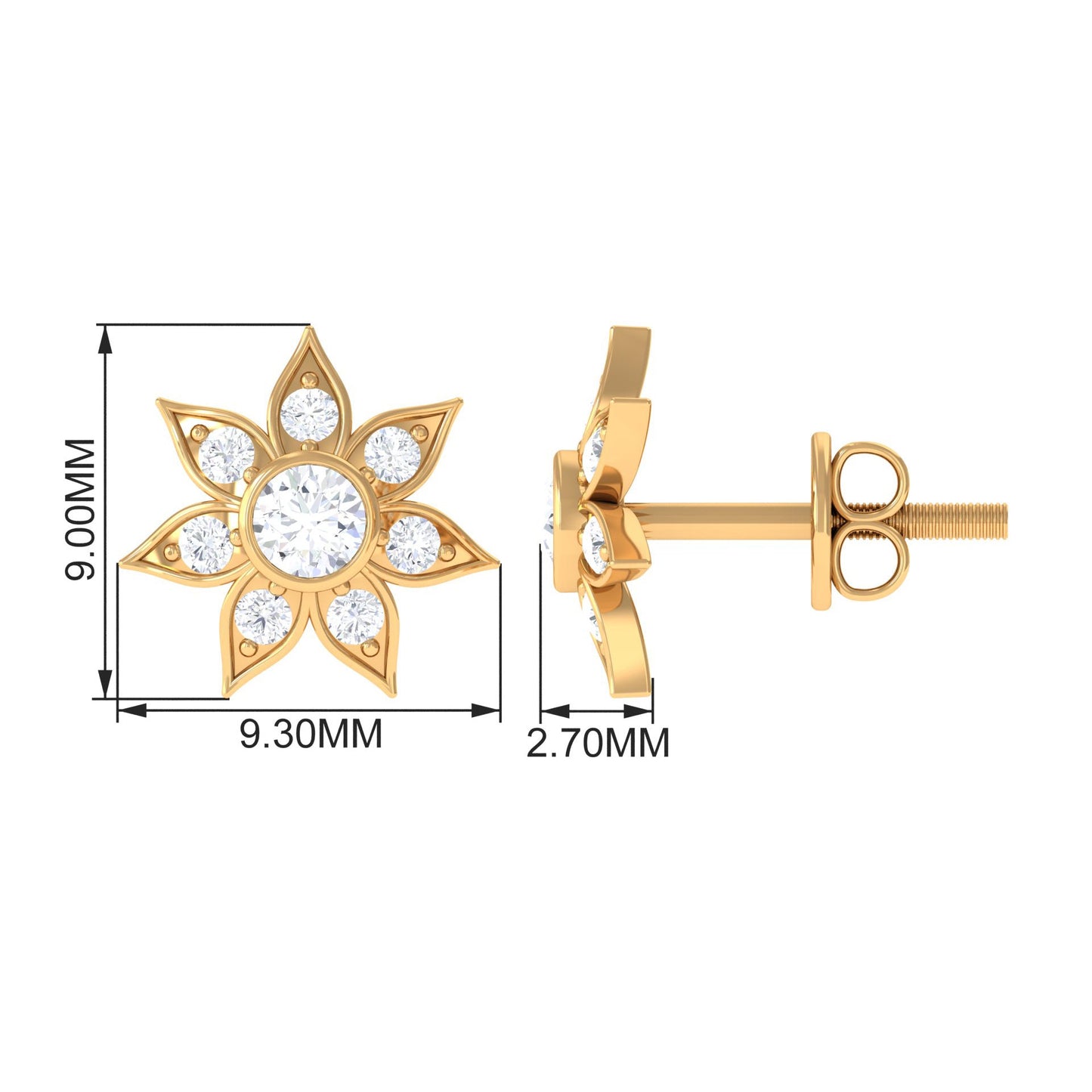 Natural Diamond Flower Earrings with Screw Back
