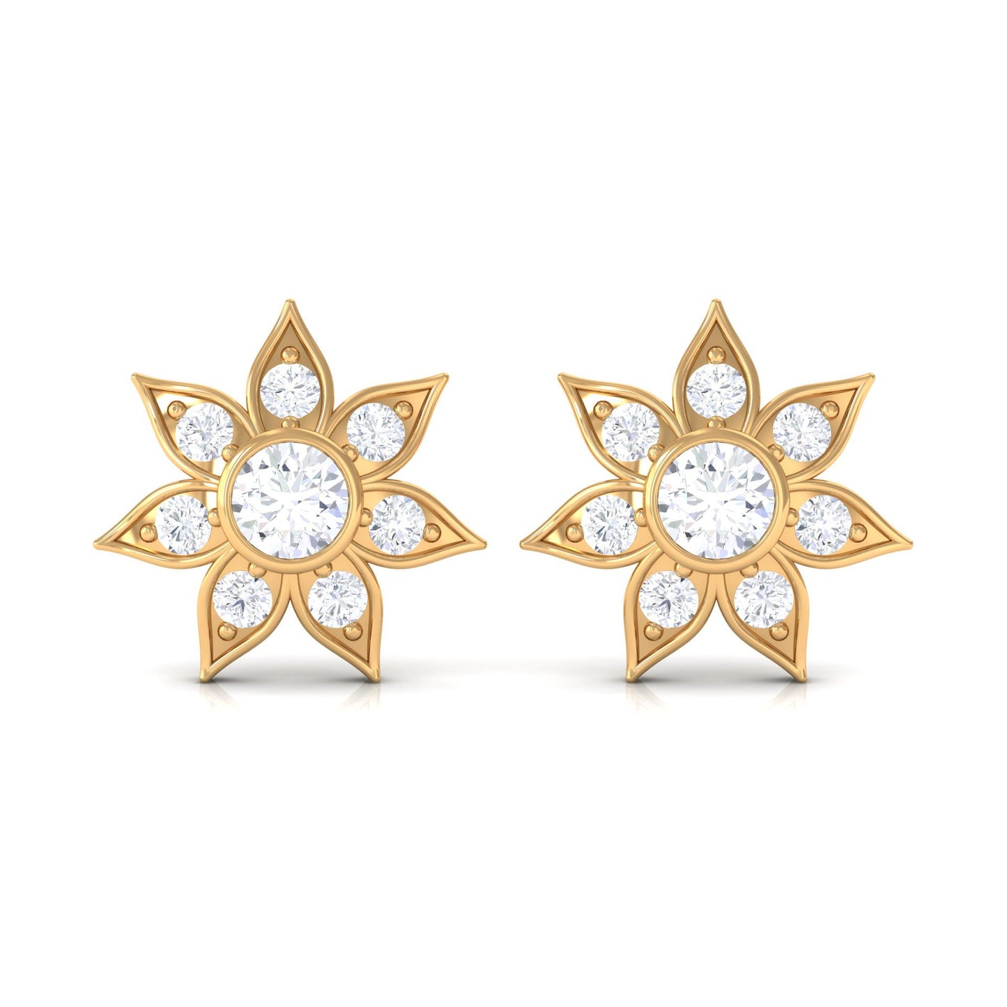 Natural Diamond Flower Earrings with Screw Back