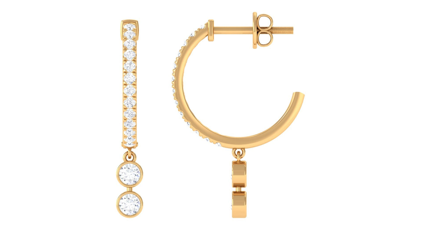 Diamond Hoop Drop Earrings in Bezel Setting