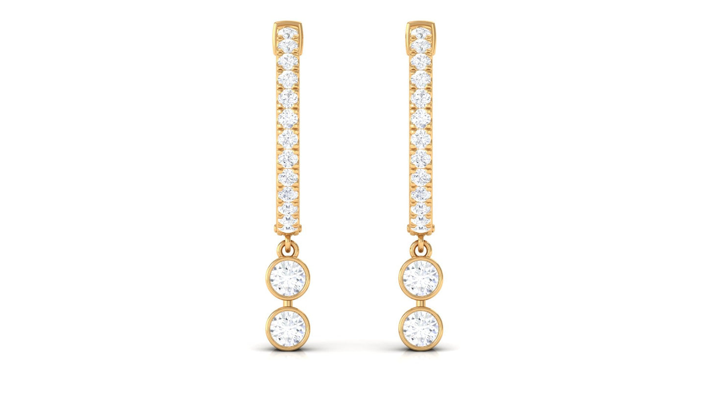 Diamond Hoop Drop Earrings in Bezel Setting