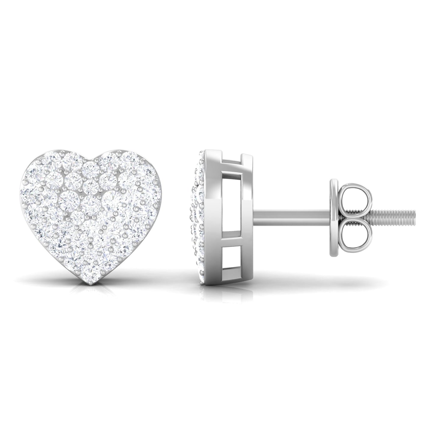 Natural Diamond Heart Earrings with Screw Back