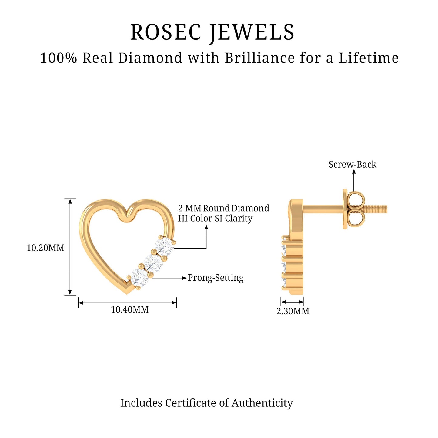 Diamond Heart Shape Stud Earring for Women