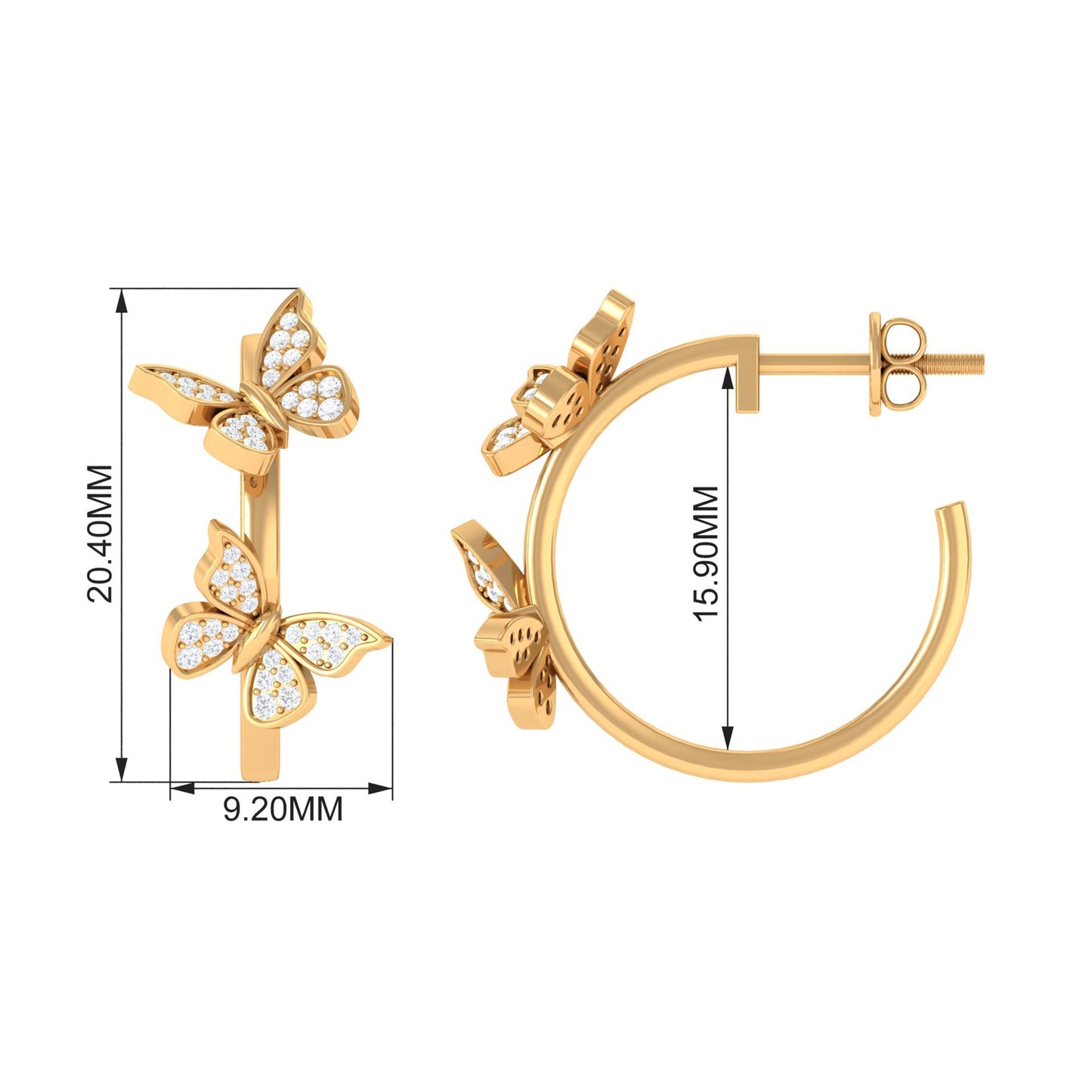 Diamond Butterfly Hoop Earrings