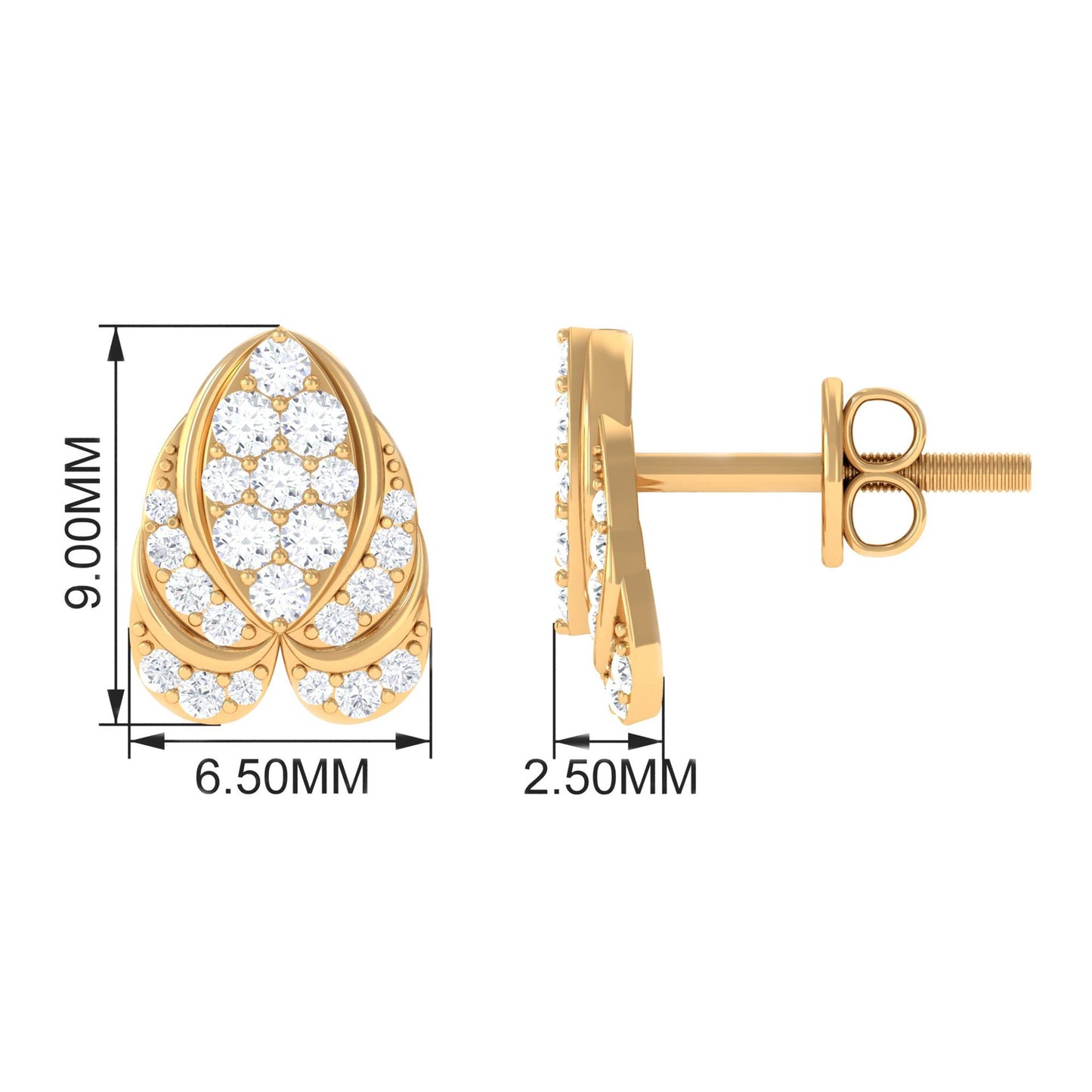 Genuine Diamond Lotus Leaf Earrings with Screw Back